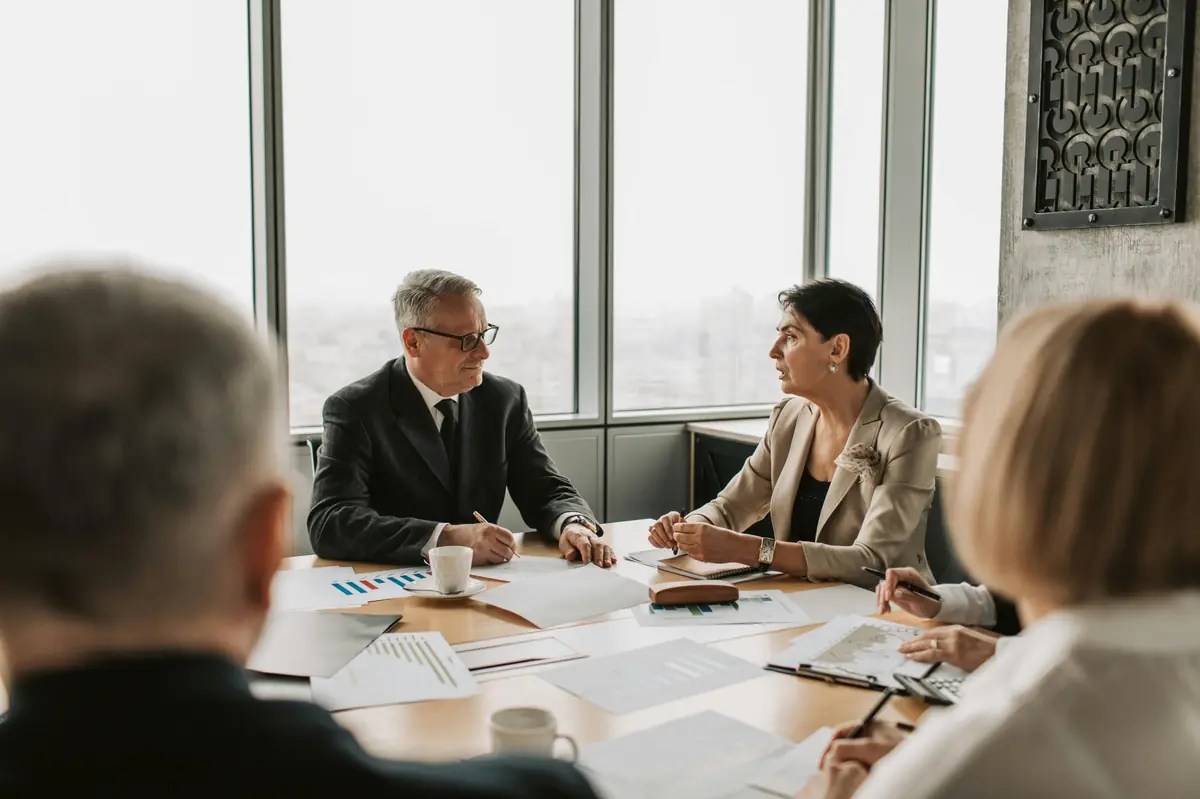 Board members discussing strategic business advisory and corporate governance